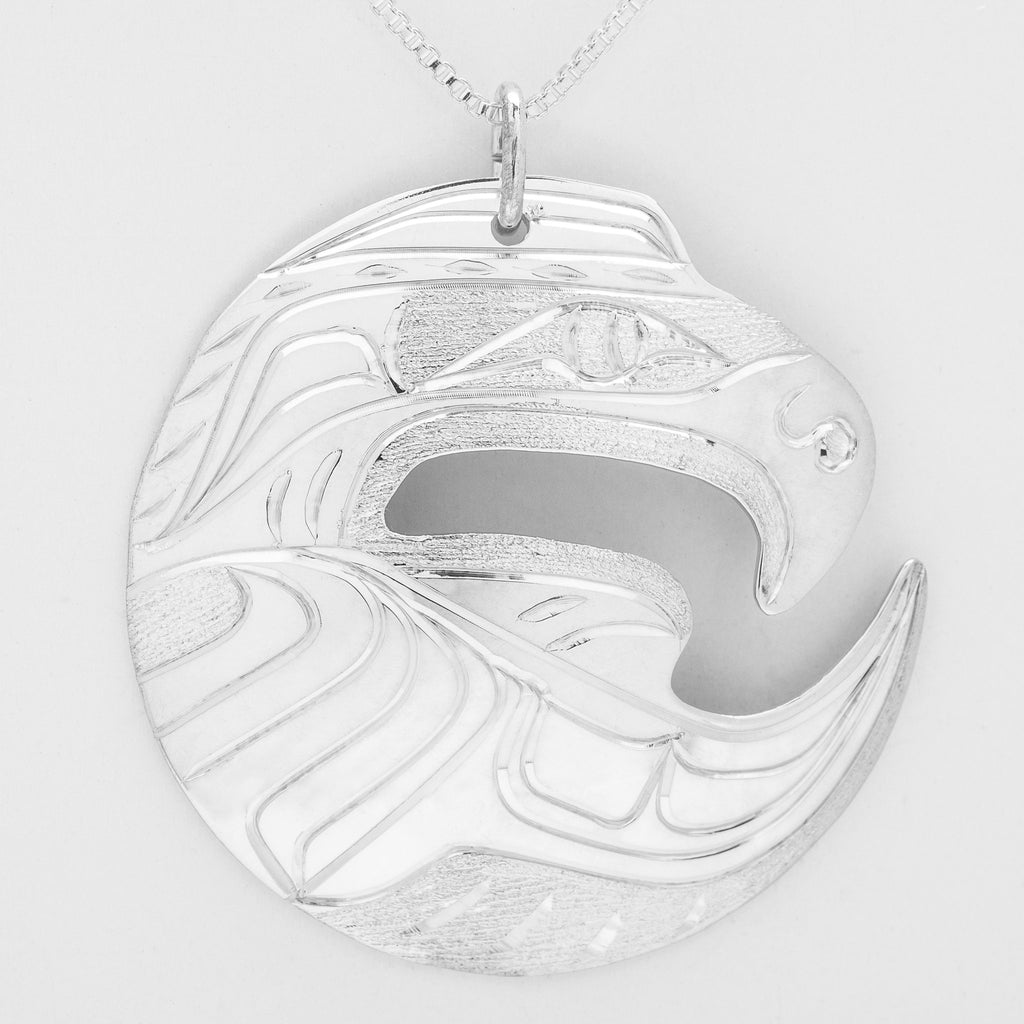 Silver Eagles Northwest Coast Indigenous Native First Nations silver jewellery hand carved made in Canada Nancy Dawson Vincent Henderson silver jewelry